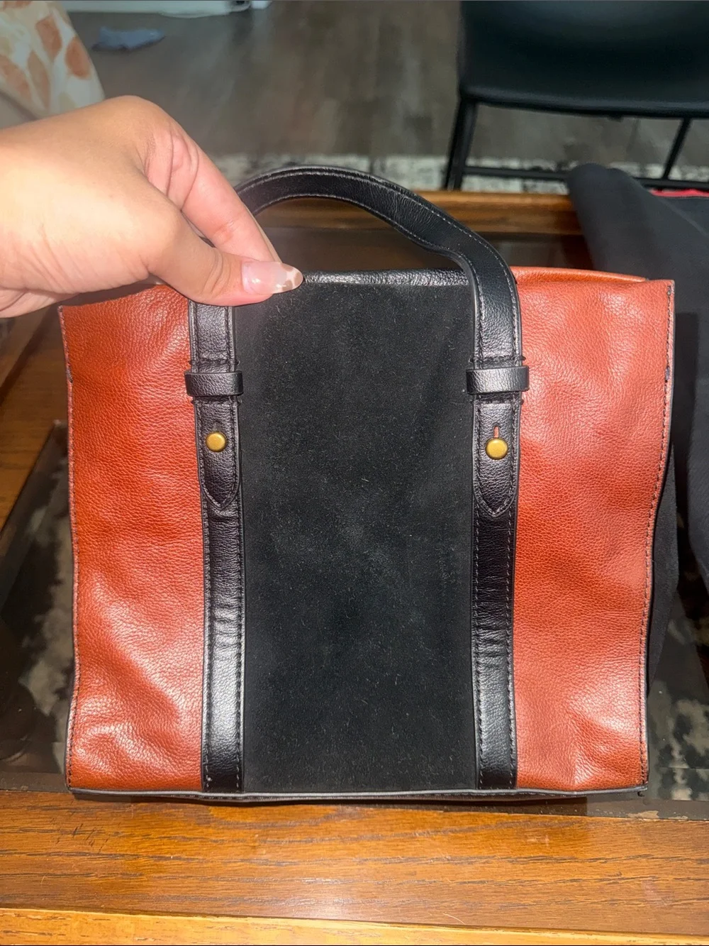 Fossil Black and Brown Leather Messenger Tote